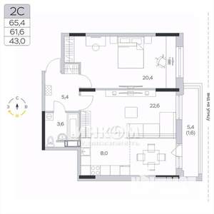 2-к квартира, вторичка, 62м2, 5/9 этаж