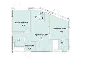 2-к квартира, строящийся дом, 51м2, 19/23 этаж