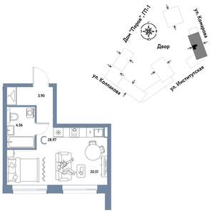 1-к квартира, вторичка, 29м2, 19/25 этаж