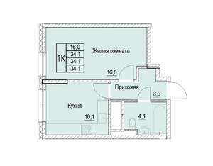 1-к квартира, строящийся дом, 34м2, 3/22 этаж
