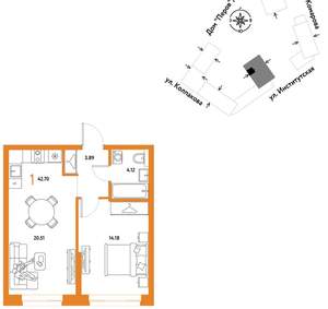 1-к квартира, вторичка, 43м2, 14/6 этаж