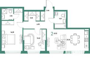 2-к квартира, строящийся дом, 67м2, 7/25 этаж