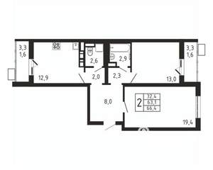 2-к квартира, вторичка, 66м2, 7/9 этаж