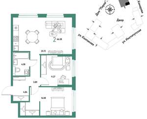 2-к квартира, вторичка, 66м2, 25/6 этаж