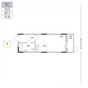 Студия квартира, вторичка, 32м2, 9/9 этаж