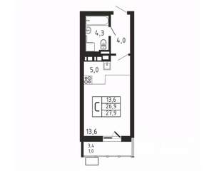 Студия квартира, вторичка, 28м2, 2/9 этаж