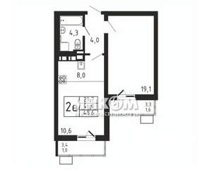 2-к квартира, вторичка, 49м2, 6/9 этаж