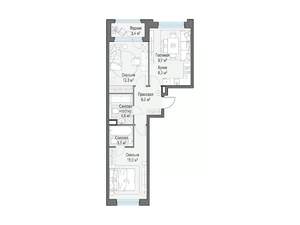 2-к квартира, строящийся дом, 58м2, 3/23 этаж