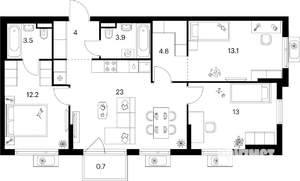 3-к квартира, вторичка, 78м2, 23/25 этаж