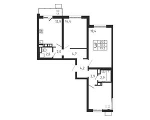 3-к квартира, строящийся дом, 79м2, 2/9 этаж