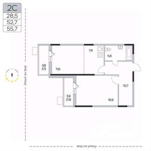 2-к квартира, вторичка, 56м2, 9/9 этаж