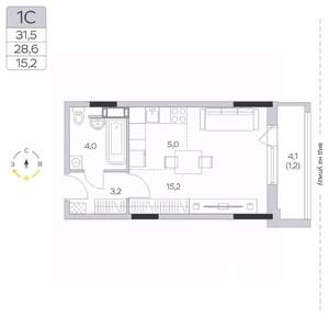 Студия квартира, строящийся дом, 29м2, 7/9 этаж