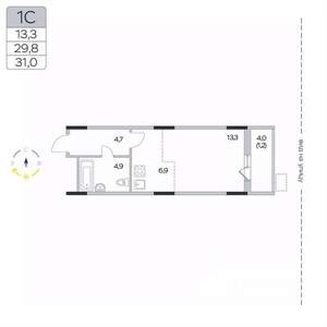 Студия квартира, вторичка, 31м2, 3/9 этаж