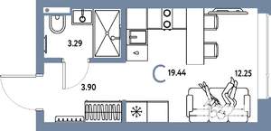 Студия квартира, строящийся дом, 19м2, 2/25 этаж