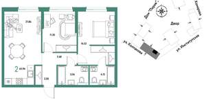 2-к квартира, вторичка, 66м2, 15/6 этаж