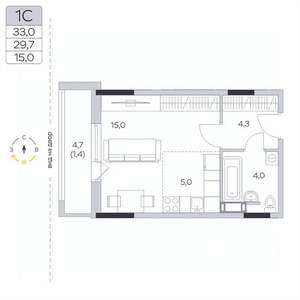 Студия квартира, вторичка, 30м2, 3/9 этаж