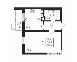 1-к квартира, вторичка, 38м2, 5/9 этаж