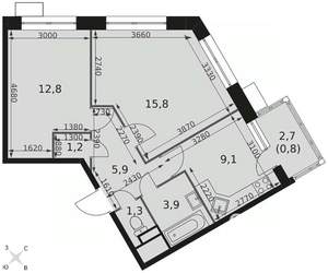 2-к квартира, вторичка, 52м2, 6/22 этаж