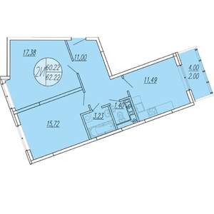 2-к квартира, строящийся дом, 62м2, 2/4 этаж