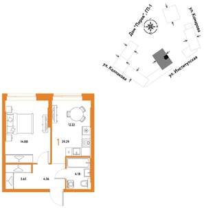 1-к квартира, вторичка, 39м2, 3/25 этаж