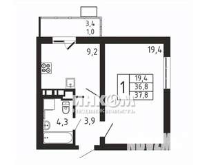 1-к квартира, вторичка, 38м2, 2/9 этаж