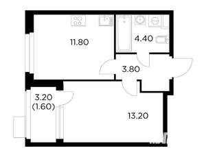 1-к квартира, строящийся дом, 35м2, 8/17 этаж