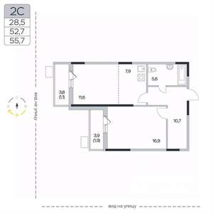 2-к квартира, вторичка, 56м2, 8/9 этаж