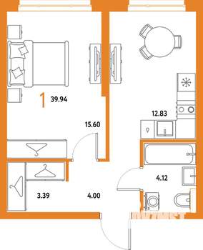 1-к квартира, строящийся дом, 40м2, 9/25 этаж