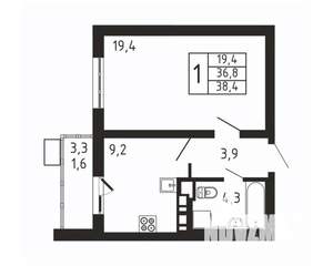 1-к квартира, вторичка, 38м2, 7/9 этаж