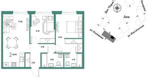 2-к квартира, вторичка, 66м2, 7/6 этаж