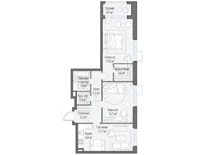 3-к квартира, строящийся дом, 66м2, 13/17 этаж