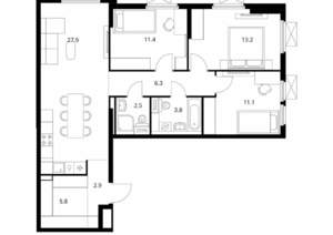 3-к квартира, вторичка, 84м2, 20/25 этаж