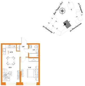 1-к квартира, вторичка, 43м2, 14/25 этаж