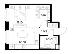 1-к квартира, строящийся дом, 38м2, 10/23 этаж