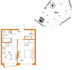 1-к квартира, вторичка, 38м2, 3/6 этаж