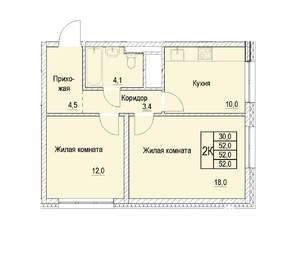 2-к квартира, строящийся дом, 52м2, 3/22 этаж