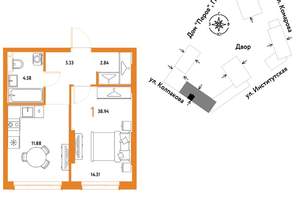 1-к квартира, вторичка, 39м2, 4/6 этаж