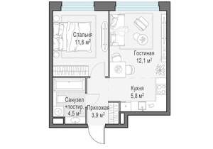 1-к квартира, строящийся дом, 38м2, 10/20 этаж