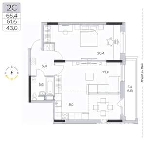 2-к квартира, строящийся дом, 62м2, 4/9 этаж