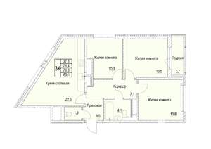 3-к квартира, строящийся дом, 78м2, 6/23 этаж