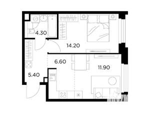 2-к квартира, строящийся дом, 42м2, 12/12 этаж
