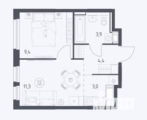 1-к квартира, сданный дом, 32м2, 7/17 этаж