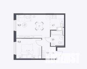 1-к квартира, сданный дом, 40м2, 7/17 этаж