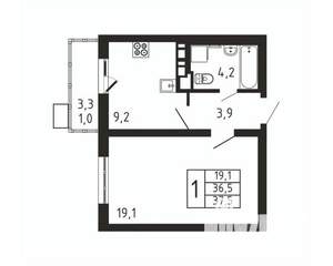 1-к квартира, вторичка, 38м2, 2/9 этаж