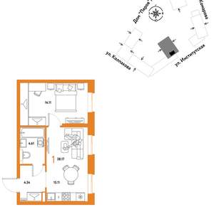 1-к квартира, вторичка, 38м2, 11/6 этаж