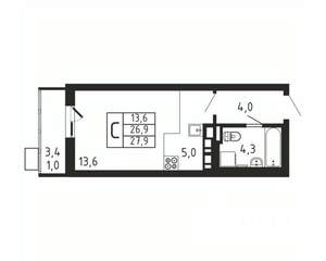 Студия квартира, вторичка, 28м2, 5/9 этаж