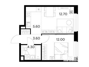 2-к квартира, строящийся дом, 38м2, 15/17 этаж