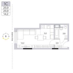 Студия квартира, вторичка, 26м2, 8/9 этаж