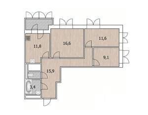 3-к квартира, вторичка, 70м2, 13/26 этаж