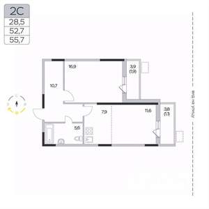 2-к квартира, вторичка, 56м2, 8/9 этаж